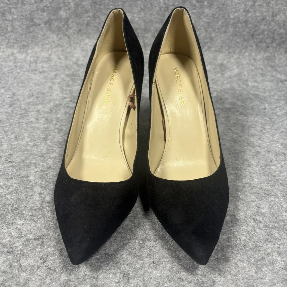 Marc Fisher Gildy Black Pointed Toe Block Heel Pumps Gold Accent MFGILDY5-R 7M